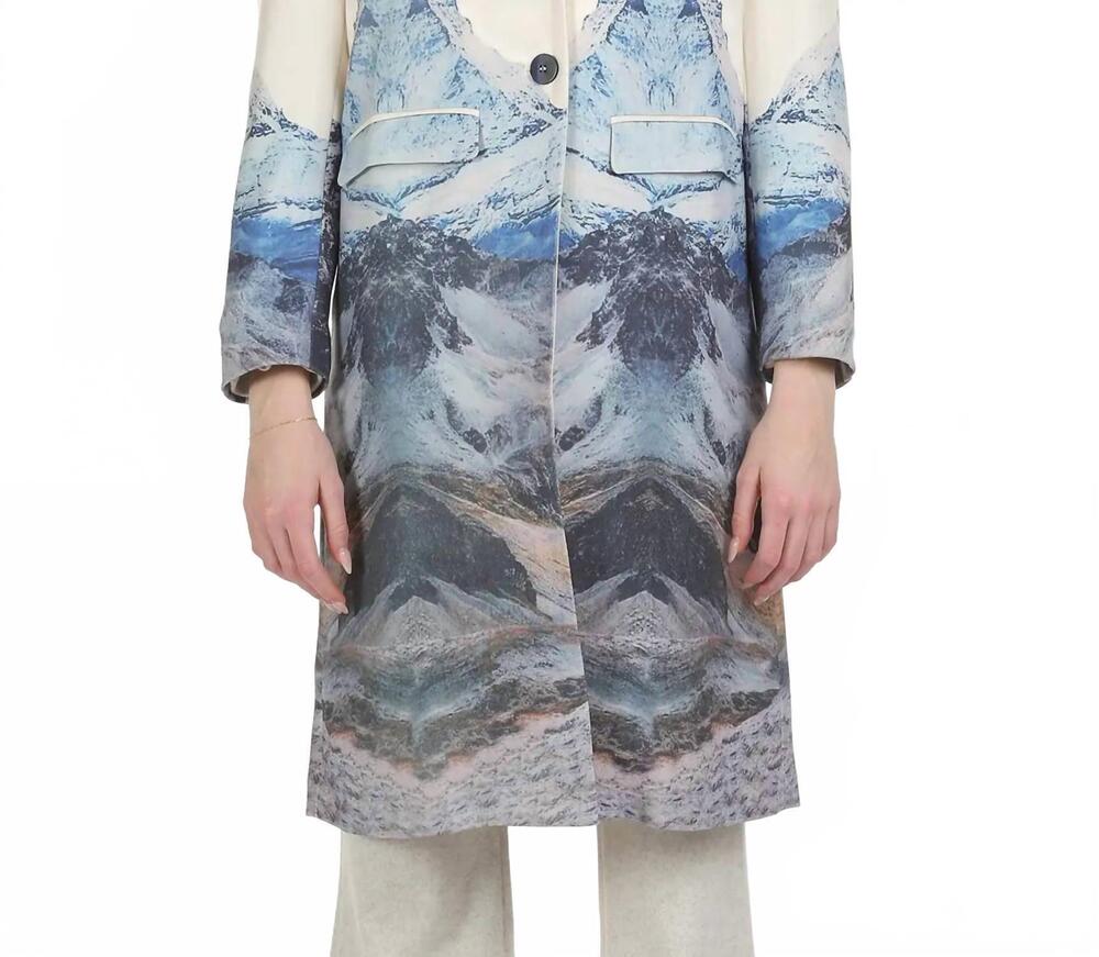 NEW BEULAHSTYLE nature print silk blended coat in cream/ blue